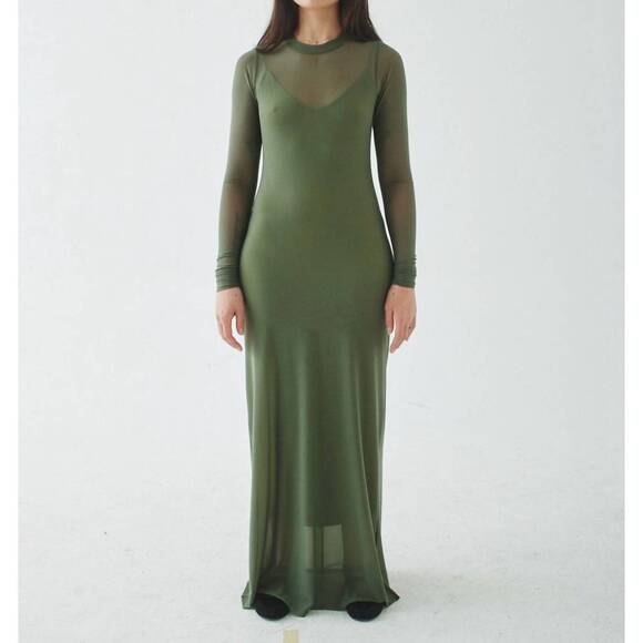NEW T.W.I.N. THAT’S WHAT I NEED mesh maxi dress in olive - Picture 3 of 4